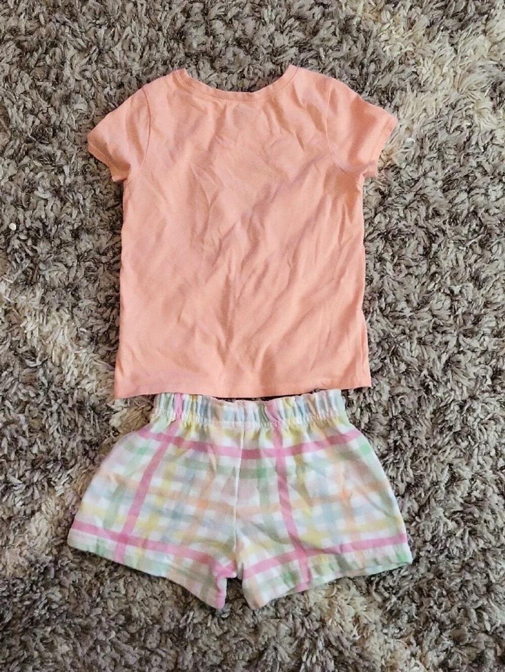 Garanimals Peach Cat Graphic Pajama Set with Pastel Plaid Shorts